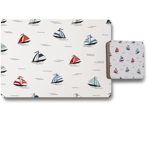 Benjamin Tate Design red blue sailboats placemat coaster set in Natural Natural Benjamin Tate Design red blue sailboats placemat coaster set in Natural Natural
