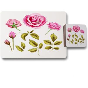 Benjamin Tate Design roses leaves placemat coaster set in Natural Natural Benjamin Tate Design roses leaves placemat coaster set in Natural Natural