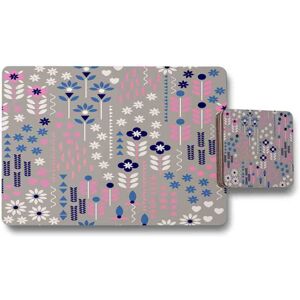 Benjamin Tate Design selection of flowers in pink blue white placemat coaster set in Natural Natural Benjamin Tate Design selection of flowers in pink blue white placemat coaster set in Natural Natural