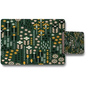Benjamin Tate Design selection of flowers print placemat coaster set in Natural Natural Benjamin Tate Design selection of flowers print placemat coaster set in Natural Natural