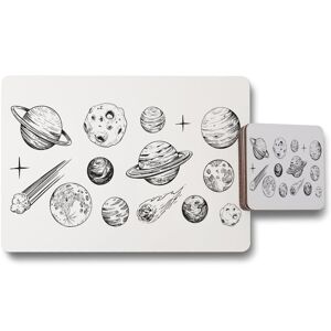 Benjamin Tate Design set of space objects planets stars placemat coaster set in Natural Natural Benjamin Tate Design set of space objects planets stars placemat coaster set in Natural Natural