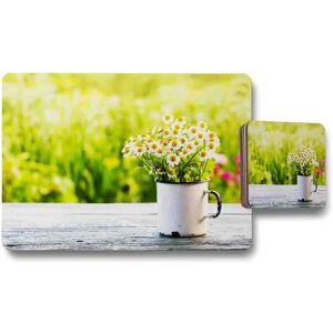 Benjamin Tate Design spring daisies placemat coaster set in Natural Natural Benjamin Tate Design spring daisies placemat coaster set in Natural Natural