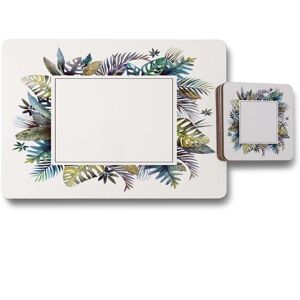 Benjamin Tate Design square tropical border placemat coaster set in Natural Natural Benjamin Tate Design square tropical border placemat coaster set in Natural Natural