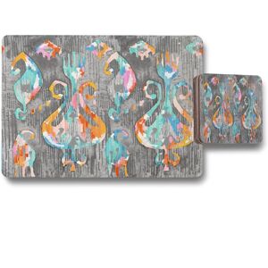 Benjamin Tate Design trendy tribal pattern in watercolour style placemat coaster set in Natural Natural Benjamin Tate Design trendy tribal pattern in watercolour style placemat coaster set in Natural Natural