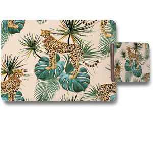 Benjamin Tate Design tropical cheetah placemat coaster set in Natural Natural Benjamin Tate Design tropical cheetah placemat coaster set in Natural Natural