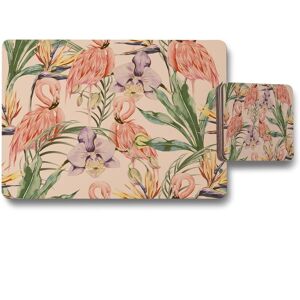 Benjamin Tate Design tropical flamingo placemat coaster set in Natural Natural Benjamin Tate Design tropical flamingo placemat coaster set in Natural Natural