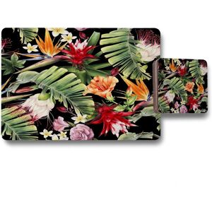 Benjamin Tate Design tropical flowers plant leaves placemat coaster set in Natural Natural Benjamin Tate Design tropical flowers plant leaves placemat coaster set in Natural Natural