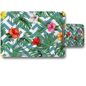 Benjamin Tate Design tropical leaves geometrics placemat coaster set in Natural Natural Benjamin Tate Design tropical leaves geometrics placemat coaster set in Natural Natural