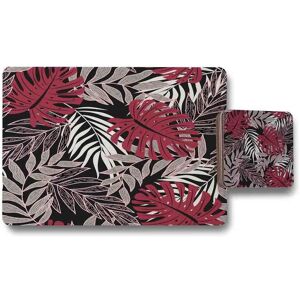 Benjamin Tate Design tropical leaves in red white grey placemat coaster set in Natural Natural Benjamin Tate Design tropical leaves in red white grey placemat coaster set in Natural Natural