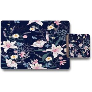 Benjamin Tate Design tropical white pink flowers placemat coaster set in Natural Natural Benjamin Tate Design tropical white pink flowers placemat coaster set in Natural Natural