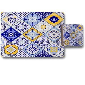 Benjamin Tate Design turkish style azulejos tiles placemat coaster set in Natural Natural Benjamin Tate Design turkish style azulejos tiles placemat coaster set in Natural Natural