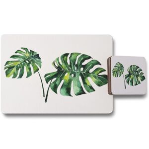 Benjamin Tate Design twin tropical leaves placemat coaster set in Natural Natural Benjamin Tate Design twin tropical leaves placemat coaster set in Natural Natural