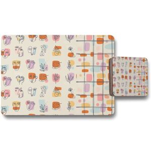 Benjamin Tate Design various faces leaves & flowers abstract shapes placemat coaster set in Natural Natural Benjamin Tate Design various faces leaves & flowers abstract shapes placemat coaster set in Natural Natural