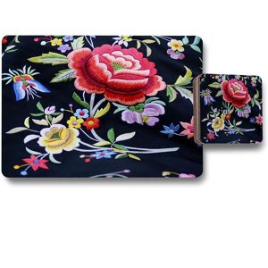 Benjamin Tate Design vibrant flowers placemat coaster set in Natural Natural Benjamin Tate Design vibrant flowers placemat coaster set in Natural Natural