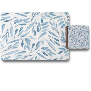 Benjamin Tate Design watercolour blue branches with leaves placemat coaster set in Natural Natural Benjamin Tate Design watercolour blue branches with leaves placemat coaster set in Natural Natural
