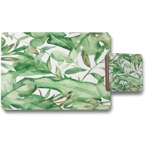 Benjamin Tate Design watercolour green tropical leaves placemat coaster set in Natural Natural Benjamin Tate Design watercolour green tropical leaves placemat coaster set in Natural Natural