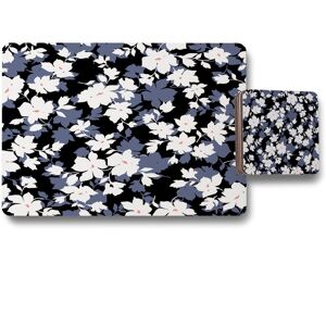 Benjamin Tate Design white black purple flowers placemat coaster set in Natural Natural Benjamin Tate Design white black purple flowers placemat coaster set in Natural Natural