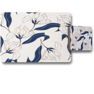 Benjamin Tate Design white flowers placemat coaster set in Natural Natural Benjamin Tate Design white flowers placemat coaster set in Natural Natural
