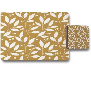 Benjamin Tate Design white leaves placemat coaster set in Natural Natural Benjamin Tate Design white leaves placemat coaster set in Natural Natural
