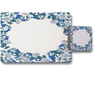 Benjamin Tate Design winter blue flowers placemat coaster set in Natural Natural Benjamin Tate Design winter blue flowers placemat coaster set in Natural Natural