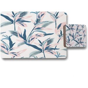 Benjamin Tate Design winter pink blue flowers placemat coaster set in Natural Natural Benjamin Tate Design winter pink blue flowers placemat coaster set in Natural Natural