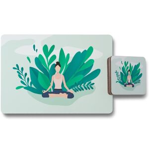 Benjamin Tate Design woman meditating placemat coaster set in Natural Natural Benjamin Tate Design woman meditating placemat coaster set in Natural Natural