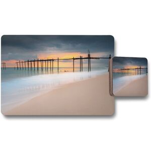 Benjamin Tate Design wood bridge sunset at sea thailand placemat coaster set placemat coaster set in Natural Natural Benjamin Tate Design wood bridge sunset at sea thailand placemat coaster set placemat coaster set in Natural Natural