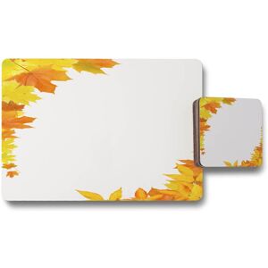 Benjamin Tate Design yellow autumn border placemat coaster set in Natural Natural Benjamin Tate Design yellow autumn border placemat coaster set in Natural Natural