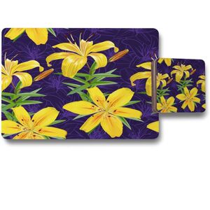 Benjamin Tate Design yellow lily flowers placemat coaster set in Natural Natural Benjamin Tate Design yellow lily flowers placemat coaster set in Natural Natural