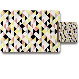 Benjamin Tate Design yellow pink black geometric pattern placemat coaster set in Natural Natural Benjamin Tate Design yellow pink black geometric pattern placemat coaster set in Natural Natural