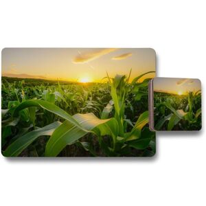 Benjamin Tate Design young green corn growing on the field at sunset placemat coaster set placemat coaster set in Natural Natural Benjamin Tate Design young green corn growing on the field at sunset placemat coaster set placemat coaster set in Natural Natural