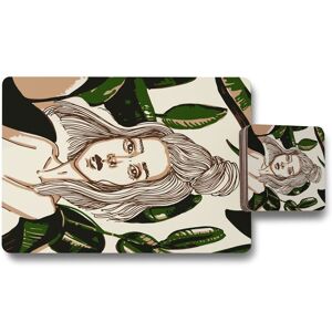 Benjamin Tate Design young woman in tropical leaves placemat coaster set in Natural Natural Benjamin Tate Design young woman in tropical leaves placemat coaster set in Natural Natural