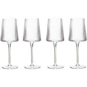 Orsina Sturdy Set of Four Ribbed Wine Glasses, 430ml Crystal Glassware With Tall Stem, Stylish Goblet With Sleek Base in Clear Clear Orsina Sturdy Set of Four Ribbed Wine Glasses, 430ml Crystal Glassware With Tall Stem, Stylish Goblet With Sleek Base in Clear Clear