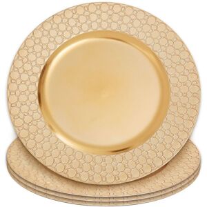 Orsina Set of Four 33cm Dia Gold Charger Plates with Octagon Pattern Rim Gold Orsina Set of Four 33cm Dia Gold Charger Plates with Octagon Pattern Rim Gold