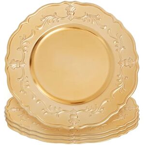 Orsina Set of Four 33cm Dia Gold Finish Baroque Charger Plates Gold Orsina Set of Four 33cm Dia Gold Finish Baroque Charger Plates Gold