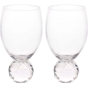 Hestia Ribbed Wine Glass With Diamond Ball Base Set of 2 in Clear Clear Hestia Ribbed Wine Glass With Diamond Ball Base Set of 2 in Clear Clear
