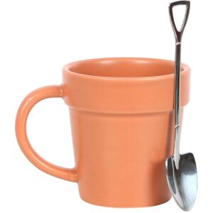 Something Different Plant Pot Ceramic Mug & Spoon Set in Orange Orange Something Different Plant Pot Ceramic Mug & Spoon Set in Orange Orange