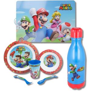 Super Mario 7 Piece Dinner Set With Bottle in Blue Blue Super Mario 7 Piece Dinner Set With Bottle in Blue Blue