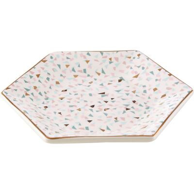 Orsina Terrazzo Patterned Small Ceramic Dish, Compact Butter Dish With Gold Rim, Geometric White Plate, Glazed Dish White Orsina Terrazzo Patterned Small Ceramic Dish, Compact Butter Dish With Gold Rim, Geometric White Plate, Glazed Dish White