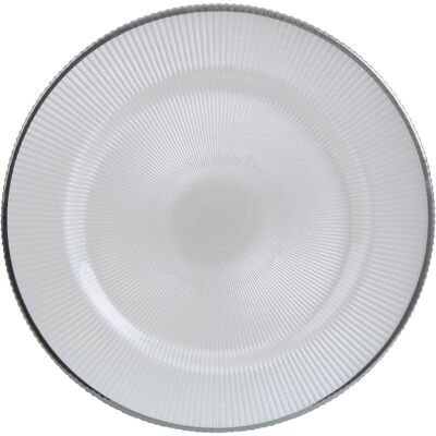 Orsina Ida 33cm Embossed White Glass Charger Plate White Orsina Ida 33cm Embossed White Glass Charger Plate White
