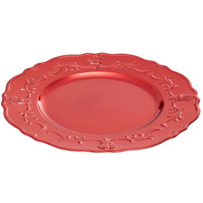 Orsina Functional Red Finish Baroque Charger Plate, Minimalist Dinner Plate, Reliable Red Finish Dinner Plate Red Orsina Functional Red Finish Baroque Charger Plate, Minimalist Dinner Plate, Reliable Red Finish Dinner Plate Red