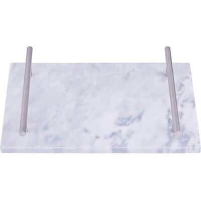 Orsina Black Marble Serving Board With Silver Handles, Durable Natural Stone Tray For Kitchen Use in Grey Grey Orsina Black Marble Serving Board With Silver Handles, Durable Natural Stone Tray For Kitchen Use in Grey Grey