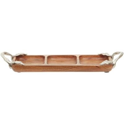 Orsina Sleek Acacia Wood 3 Compartment Tray, Contemporary Sectioned Serving Dish, Refined Wooden Appetizer Platter in Natural Natural Orsina Sleek Acacia Wood 3 Compartment Tray, Contemporary Sectioned Serving Dish, Refined Wooden Appetizer Platter in Natural Natural