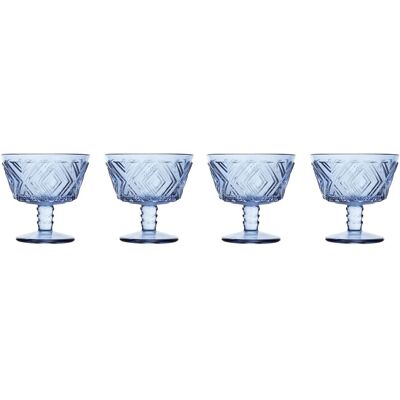 Orsina Sturdy Set Of Four Clear Dessert Dishes, Embossed Sundae Bowls For Snacks, Mini Dessert Cups For Pudding in Blue Blue Orsina Sturdy Set Of Four Clear Dessert Dishes, Embossed Sundae Bowls For Snacks, Mini Dessert Cups For Pudding in Blue Blue