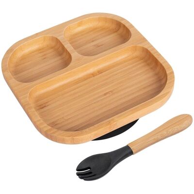 Tiny Dining Bamboo Segmented Baby Weaning Plate & Fork Set in Black Black Tiny Dining Bamboo Segmented Baby Weaning Plate & Fork Set in Black Black