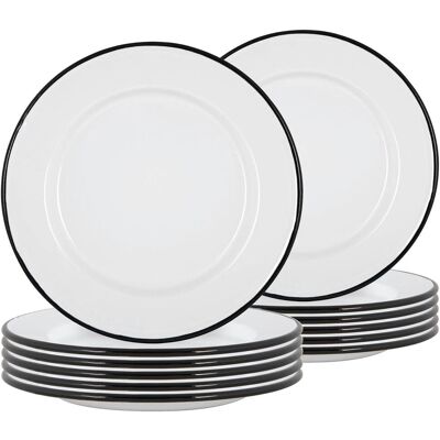Argon Tableware 25.5cm White Enamel Dinner Plates - Set of 12 in Black Black Argon Tableware 25.5cm White Enamel Dinner Plates - Set of 12 in Black Black