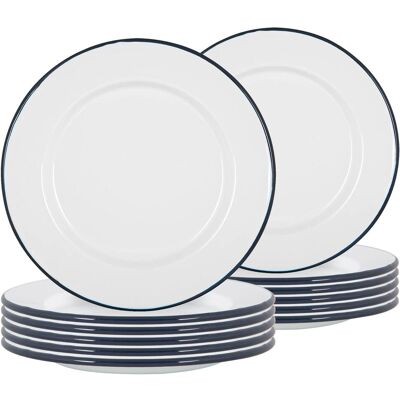 Argon Tableware 25.5cm White Enamel Dinner Plates - Set of 12 in Navy Navy Argon Tableware 25.5cm White Enamel Dinner Plates - Set of 12 in Navy Navy