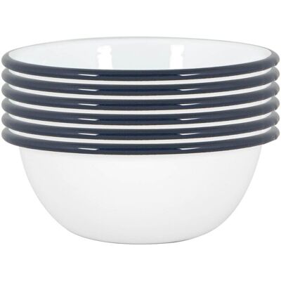 Argon Tableware - 16cm White Enamel Bowls - Navy - Pack of Six Argon Tableware - 16cm White Enamel Bowls - Navy - Pack of Six