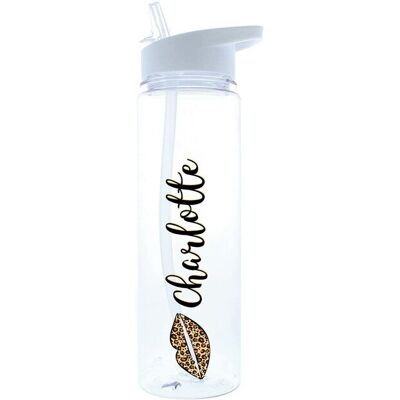 Personalised Memento Company Women's Personalised Leopard Lips Water Bottle in Clear Clear Personalised Memento Company Women's Personalised Leopard Lips Water Bottle in Clear Clear