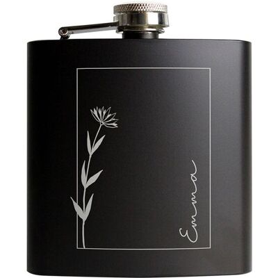 Personalised Memento Company Women's Personalised Monochrome Floral Name Black Hip Flask Black Personalised Memento Company Women's Personalised Monochrome Floral Name Black Hip Flask Black